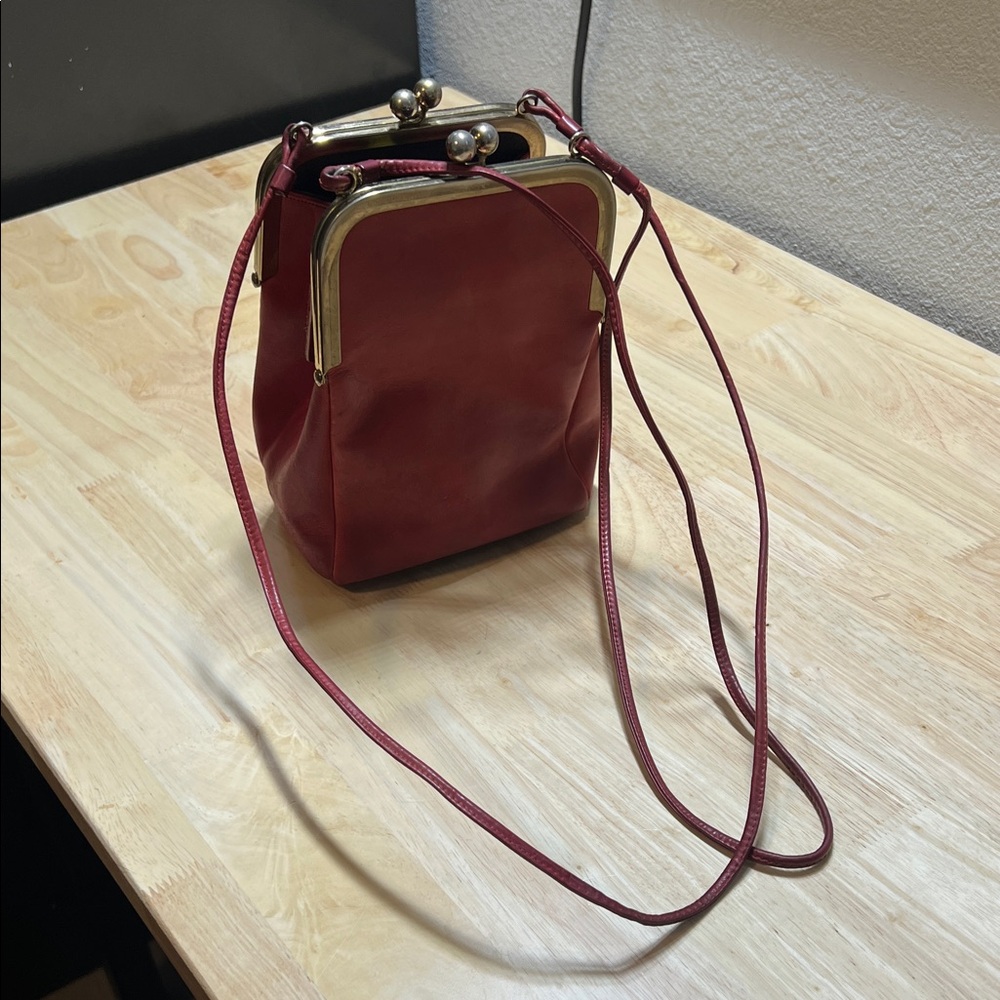 Vintage Chic Red Leather Double Opening Cross Bag